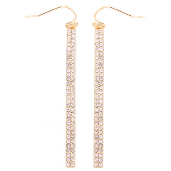 Gold Double Row Rhinestone Earrings - Picture 1 of 4